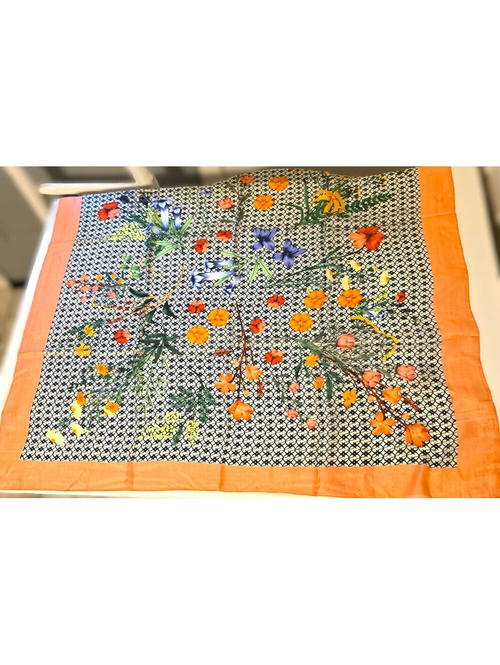 NWT Anthropologie Maeve Flora Silk Square Scarf Orange Geometric Botanical 36"